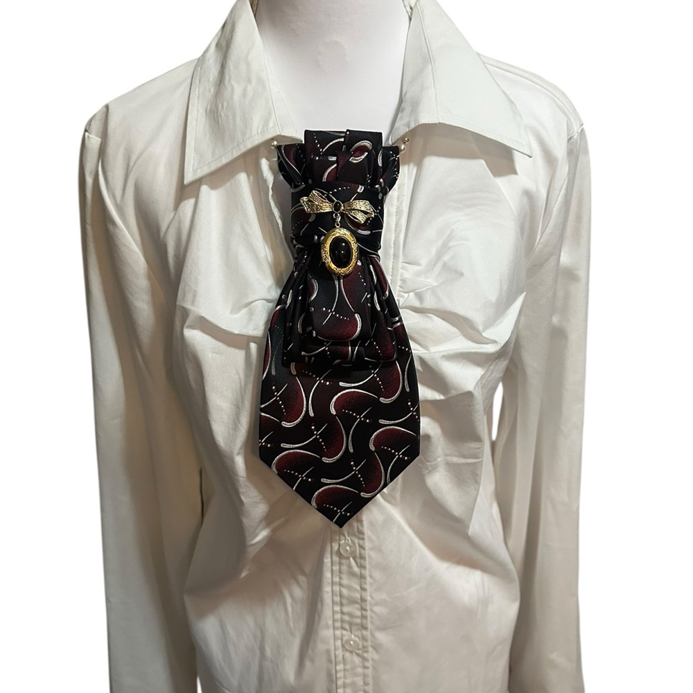 Re’tied Chic by Pauline Black and Red Necktie with Bow Brooch